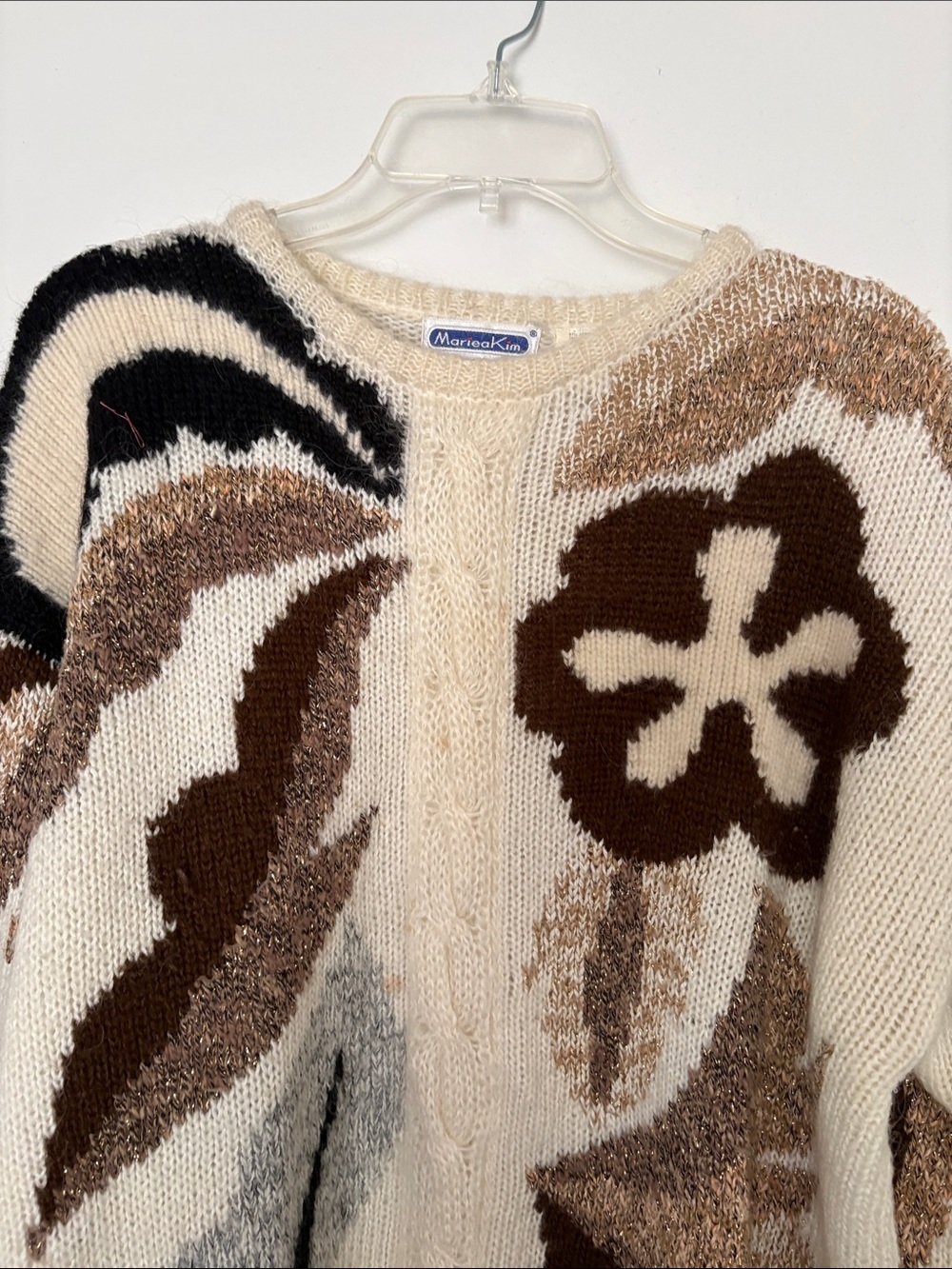 Cream Floral-Patterned Cable Knit Sweater by Mariea Kim
